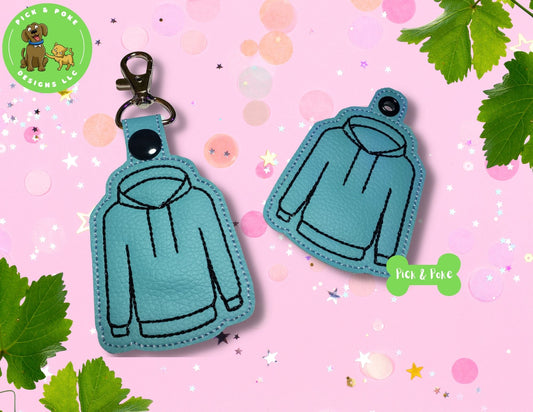 In the Hoop Embroidery Project Hoodie Sweatshirt Snap Tab and Eyelet Key Fob