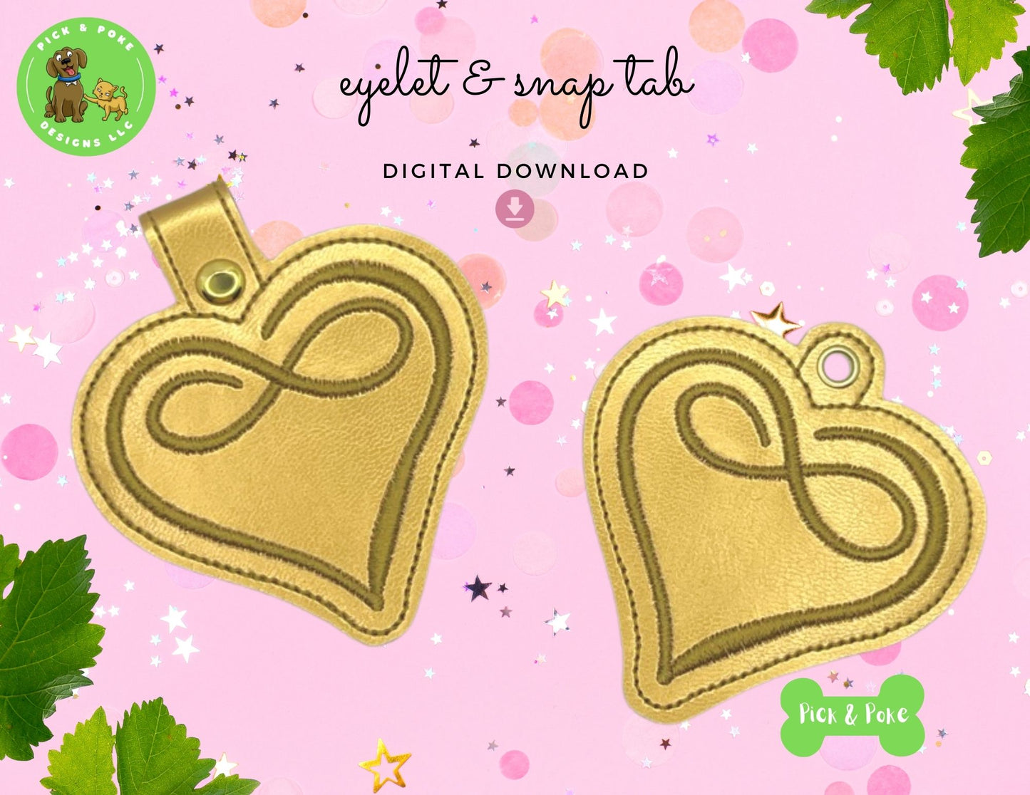 In the Hoop Embroidery Project Infinity Heart Snap Tab and Eyelet Key Fob Design (Digital Download)