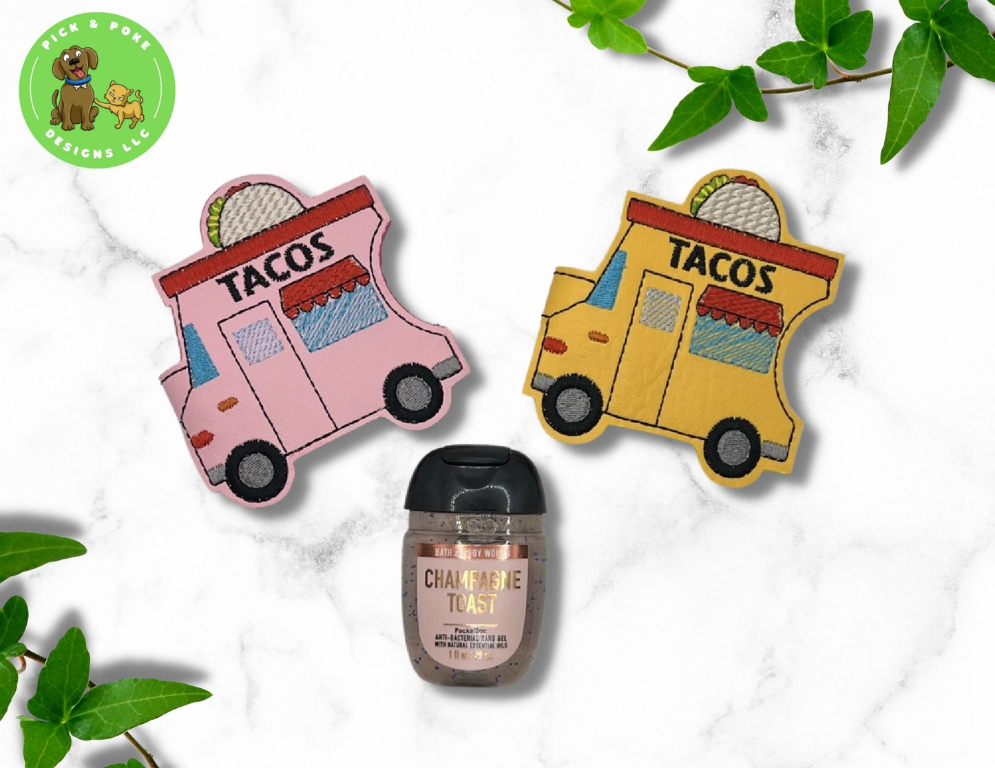 Taco Truck Sanitizer Holder Key Chain | Embroidered on Vinyl | Made to Order