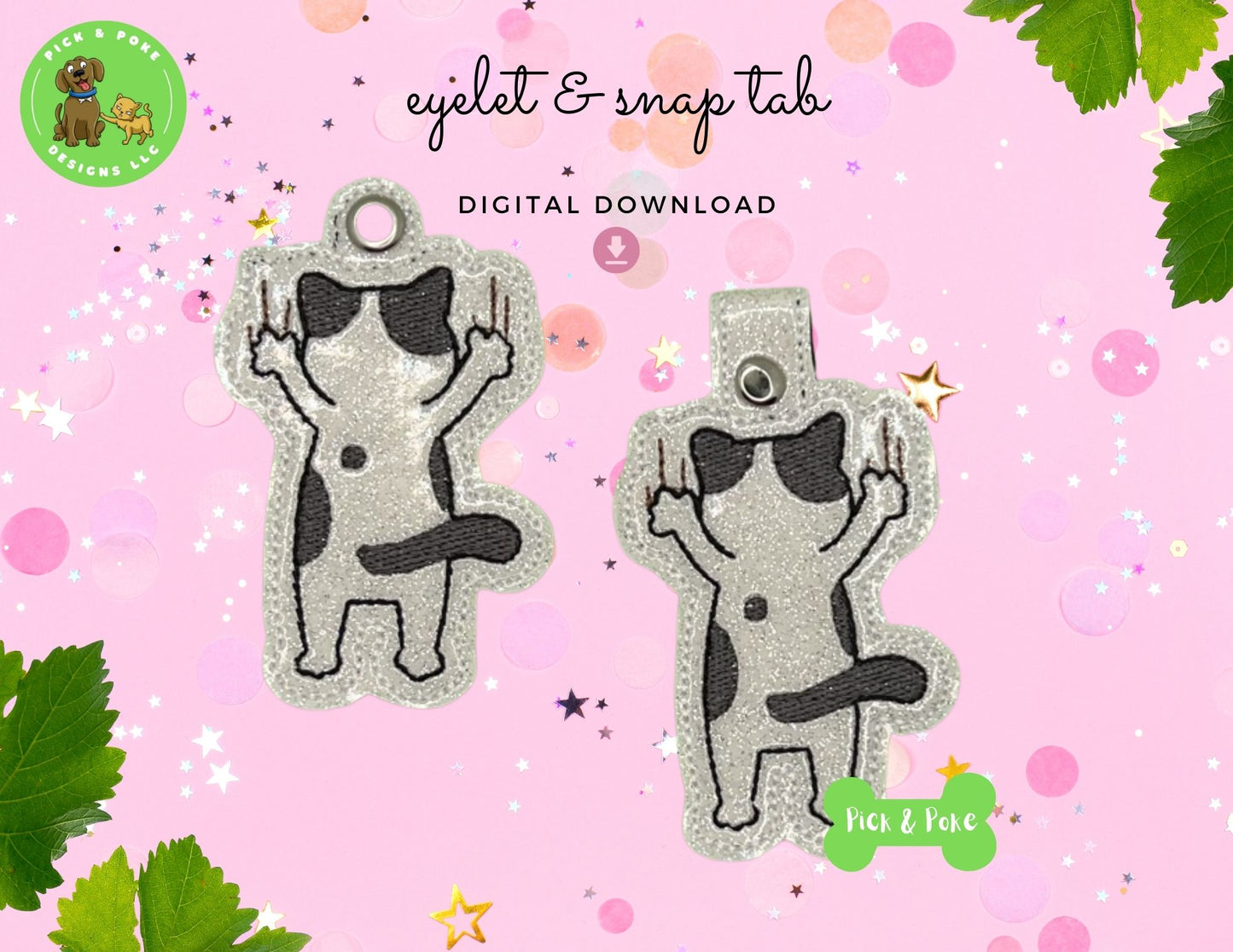 In the Hoop Embroidery Project Cute Cat Scratch  Snap Tab and Eyelet Key Fob (Digital Download)