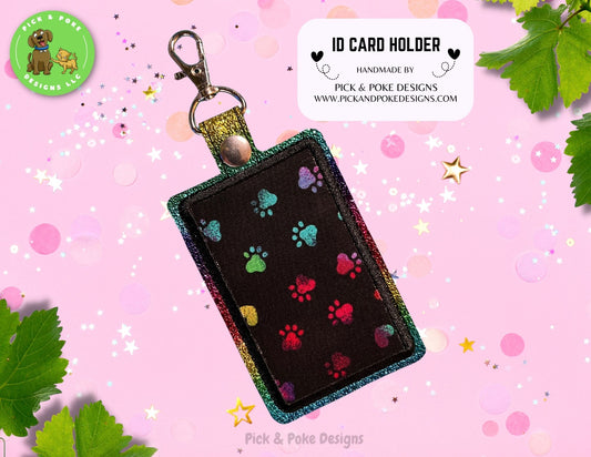 Rainbow Paw Print ID Card Badge Holder with Lobster Clasp | Vinyl Material | Vertical Protector Case