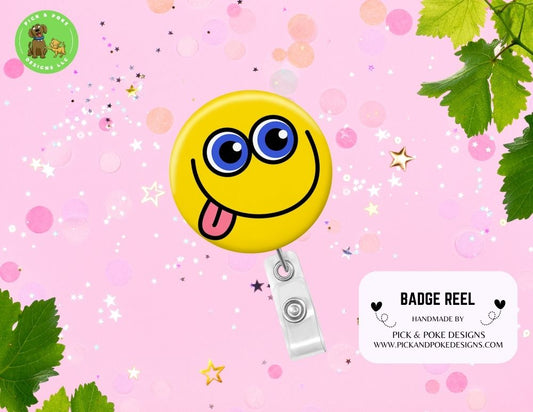 Badge Reel with Goofy Yellow Face Design  | Button Pin (Custom Made)
