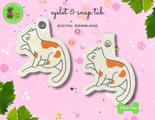 In the Hoop Embroidery Project Cute Cat Doodle Snap Tab and Eyelet Key Fob ITH Design (Digital Download)