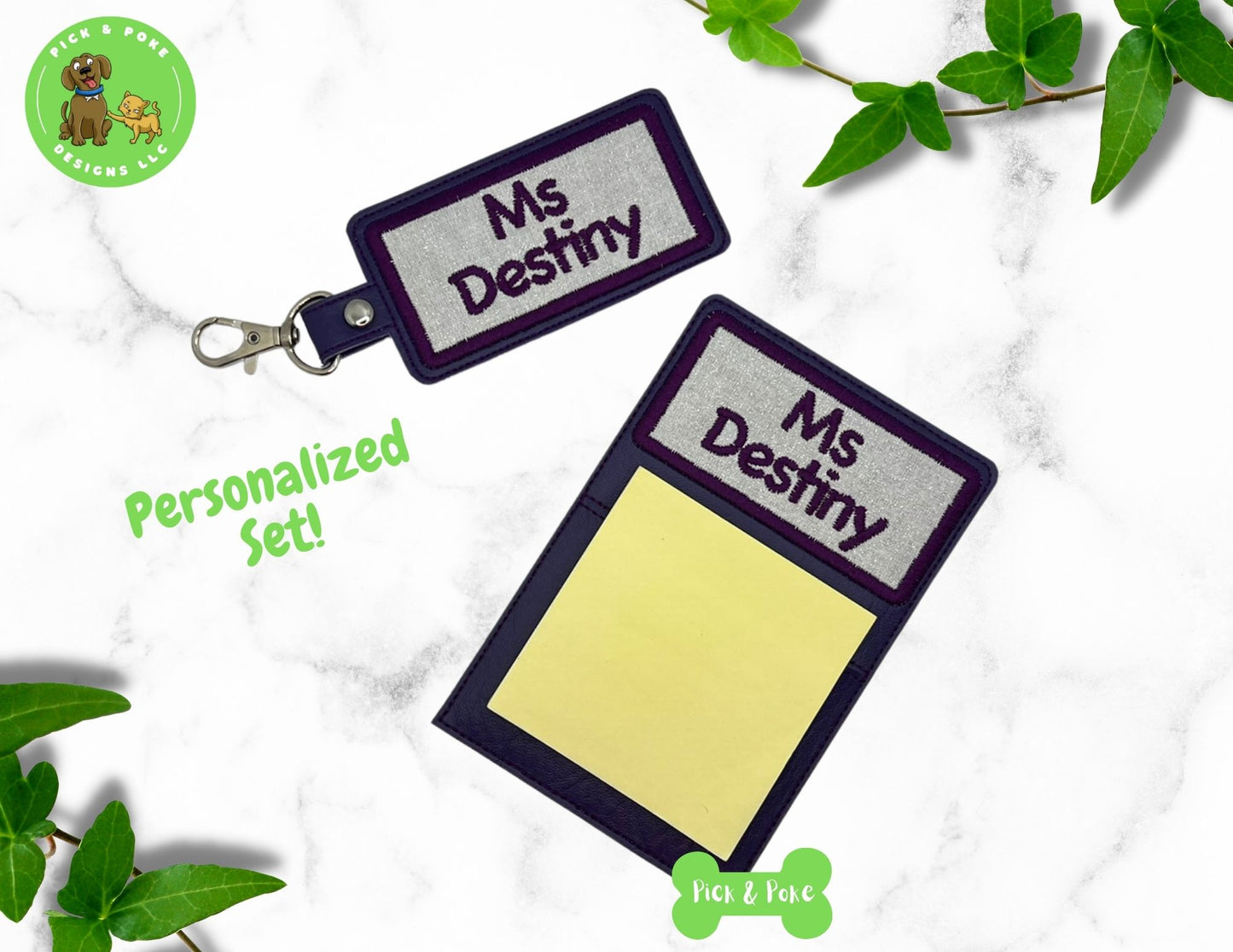 Personalized Sticky Note Pad Holder and Matching Key Chain Set (includes sticky notes)