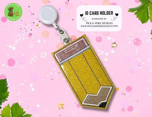 Pencil ID Card Badge Holder with Reel or Clip | Glitter or Solid Vinyl | Vertical Protector Case (Custom Made)