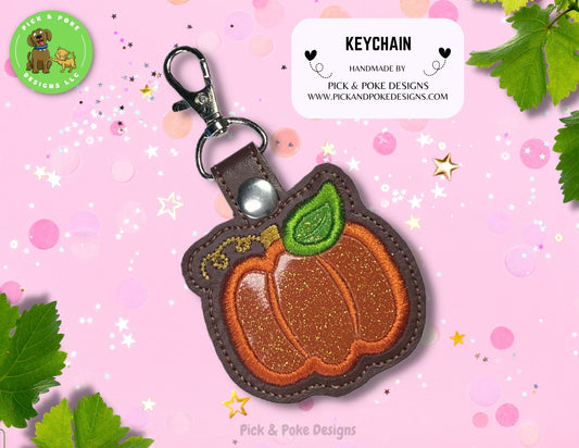 Fall Pumpkin Snap Tab Keychain with Clip | Vinyl Key Fob