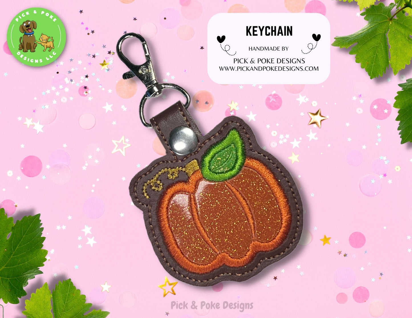 Fall Pumpkin Snap Tab Keychain with Clip | Vinyl Key Fob