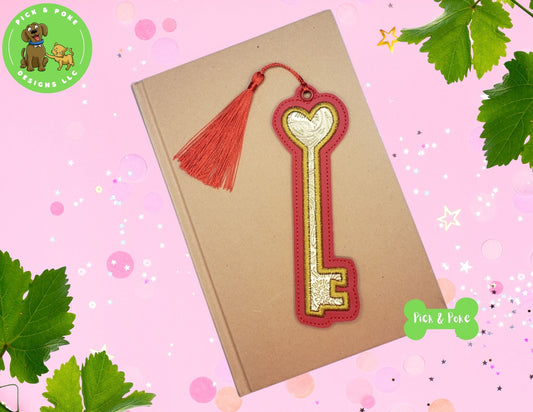 In the Hoop Embroidery Project Heart Key Bookmark