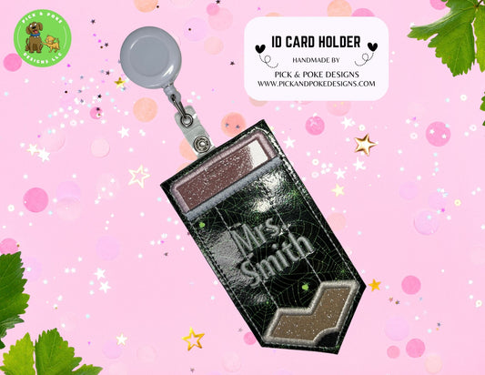 Personalized Pencil ID Card Badge Holder with Reel or Clip | Glowing Spider Web Design