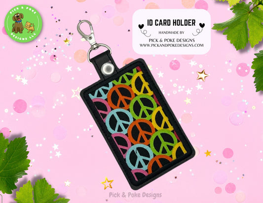 ID Badge Card Holder with Swivel Clip / Peace Sign Fabric Design / Vertical Style Protector Case (Custom Made)