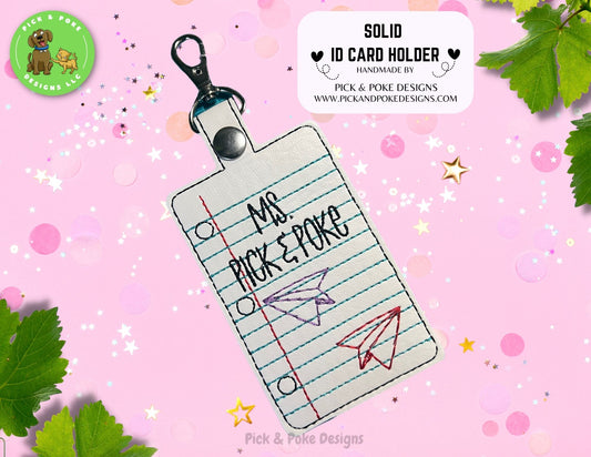 Personalized ID Badge Card Holder for Lanyards | Solid Notebook Paper Design | Vertical Style Protector Case