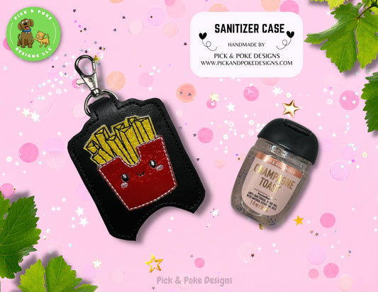 French Fries Hand Sanitizer Holder Key Chain | Embroidered on Black Vinyl