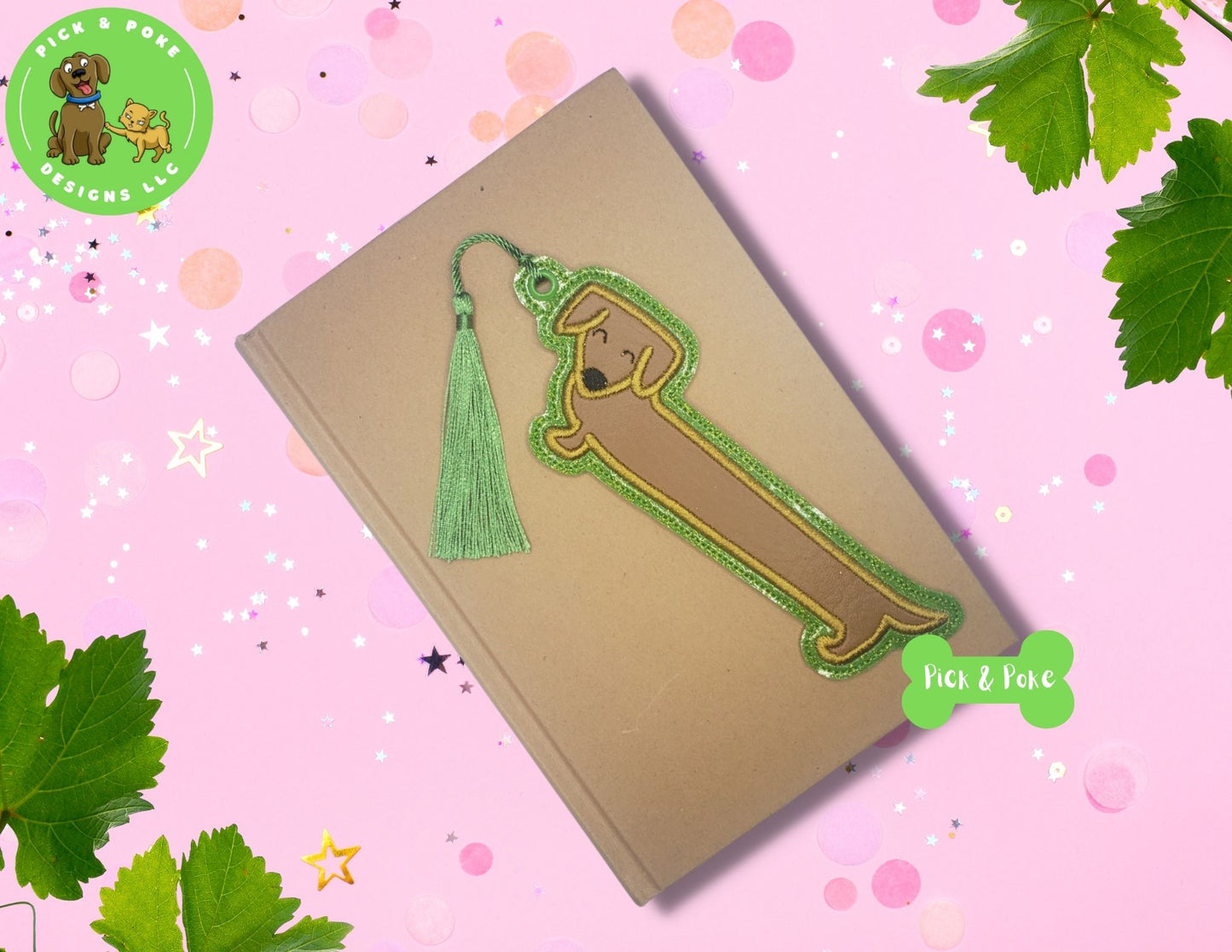 In the Hoop Embroidery Project 5x7 Wiener Dog Dachshund Bookmark