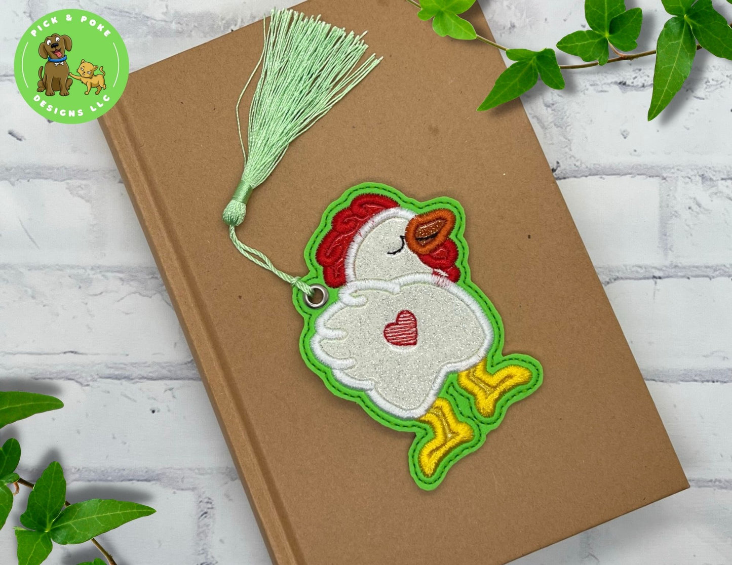 Funny Chicken Butt Bookmark with Tassel | Glitter Hen Design | Embroidered