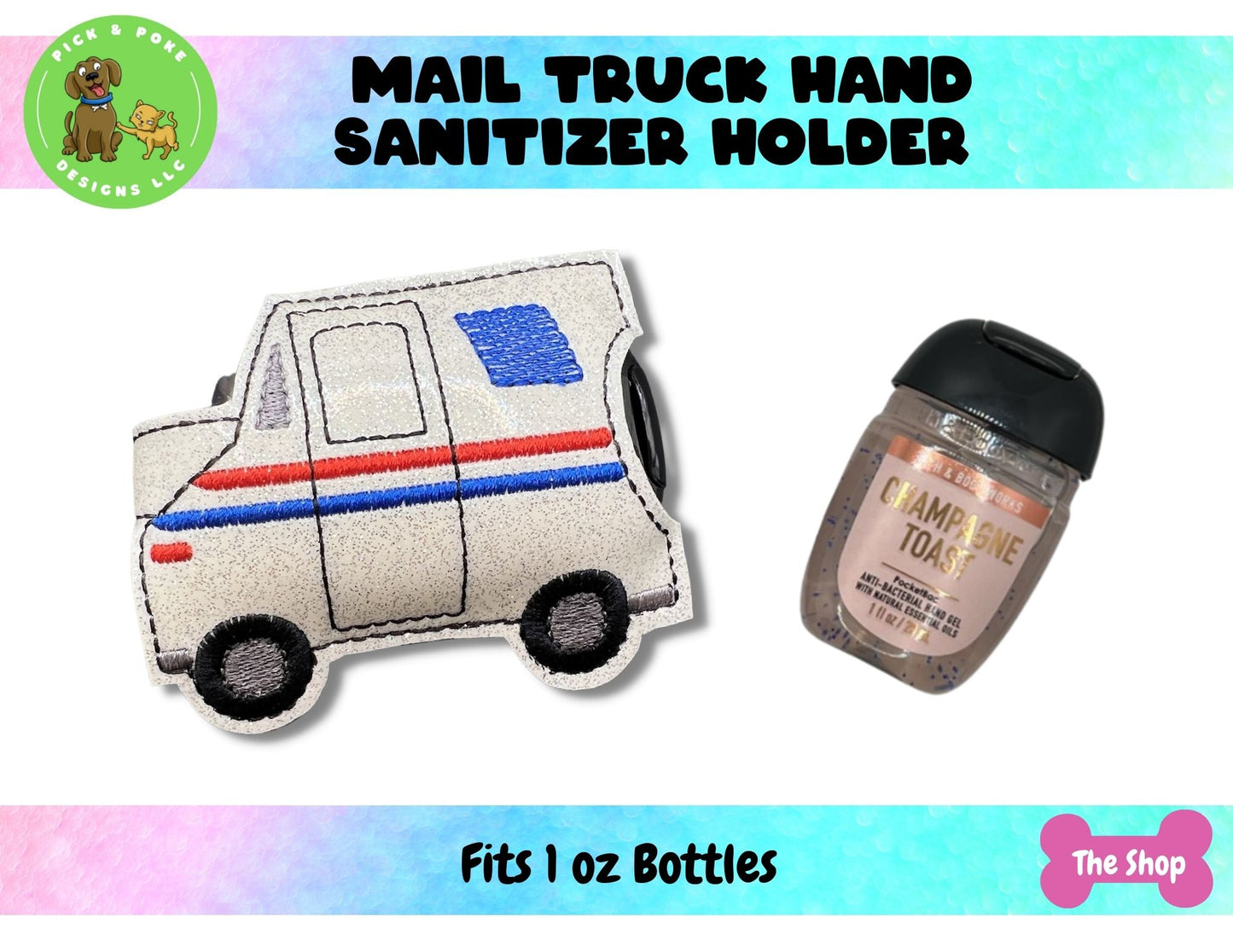 Mail Truck Hand Sanitizer Holder Key Chain | Embroidered on Vinyl | Made to Order