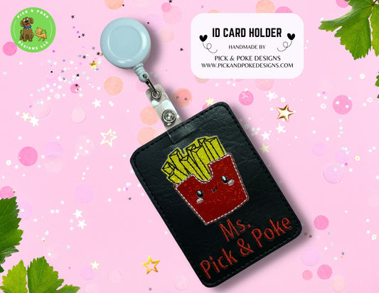 Personalized French Fries ID Card Badge Holder with Reel or Clip