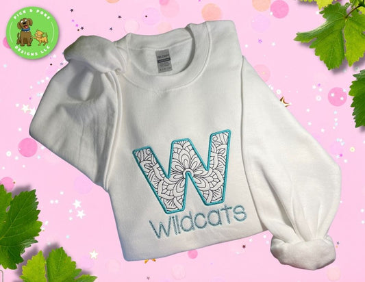 Embroidered Mandala Letter Teacher White Crewneck Sweatshirt Personalized with Your Name or School Name