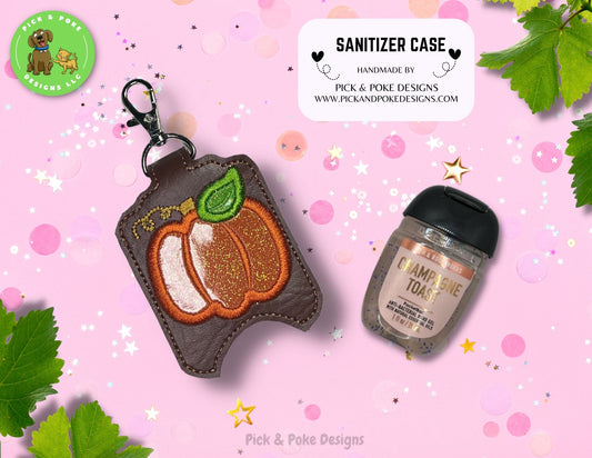 Pumpkin Hand Sanitizer Holder Key Chain | Embroidered on Brown Vinyl