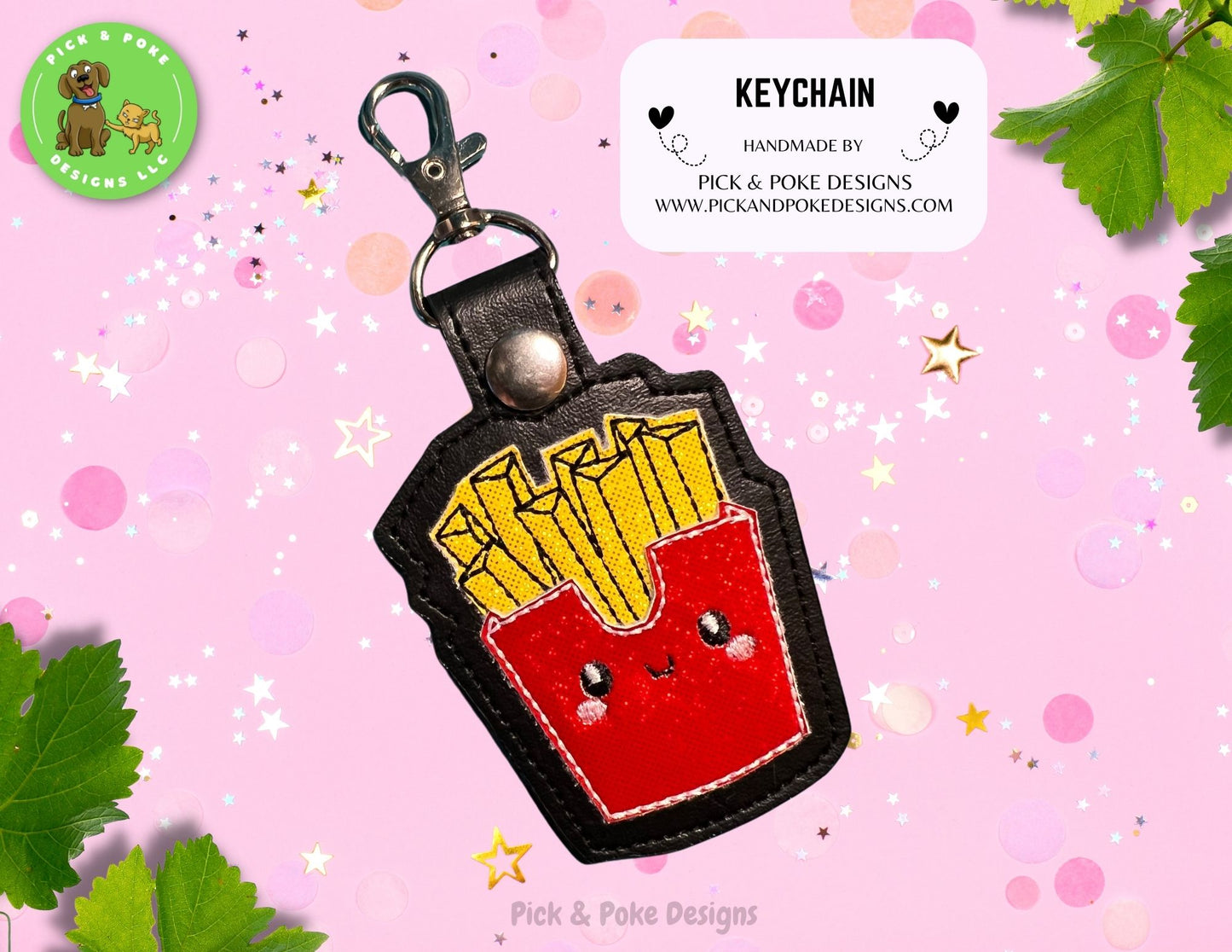 Cute French Fries Snap Tab Keychain (Custom Made with Vegan Leather)