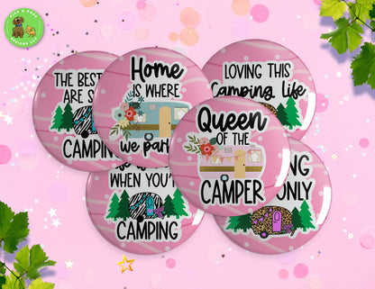 Pink Camper RV Home is Where You Park It | Pinback Button, Keychain, Magnet, Bottle Opener, or Mirror | 2.25-inch SizePick and Poke Designs