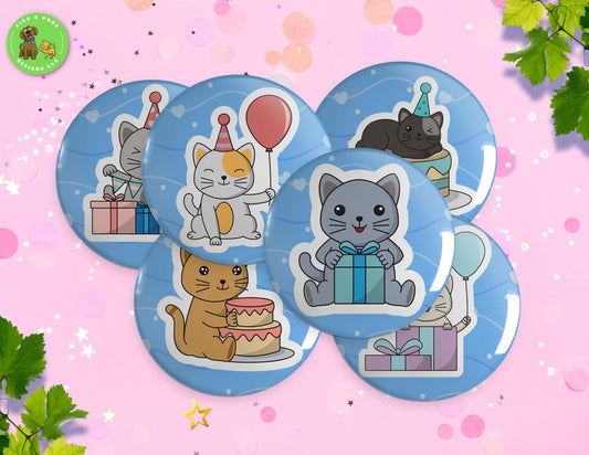 Copy Birthday Cats | Pinback Button Pin, Keychain, Magnet, Bottle Opener, or Mirror | 2.25-inch SizePick and Poke Designs