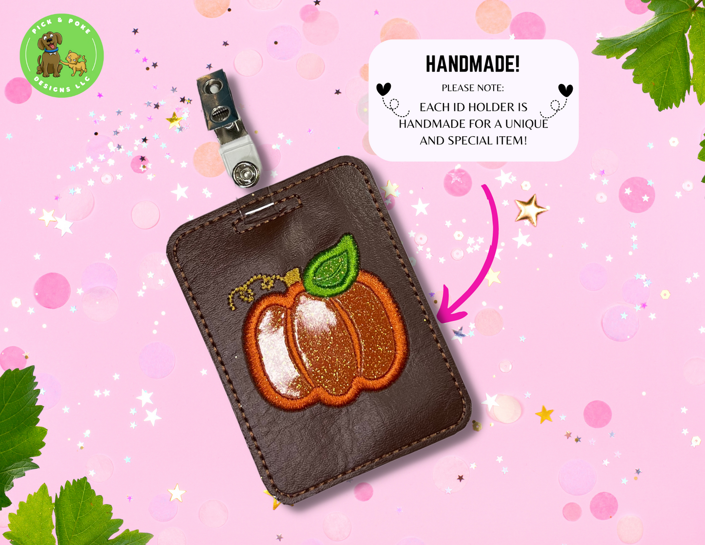 Pumpkin Card Badge Holder with Reel or Clip | Brown Vinyl