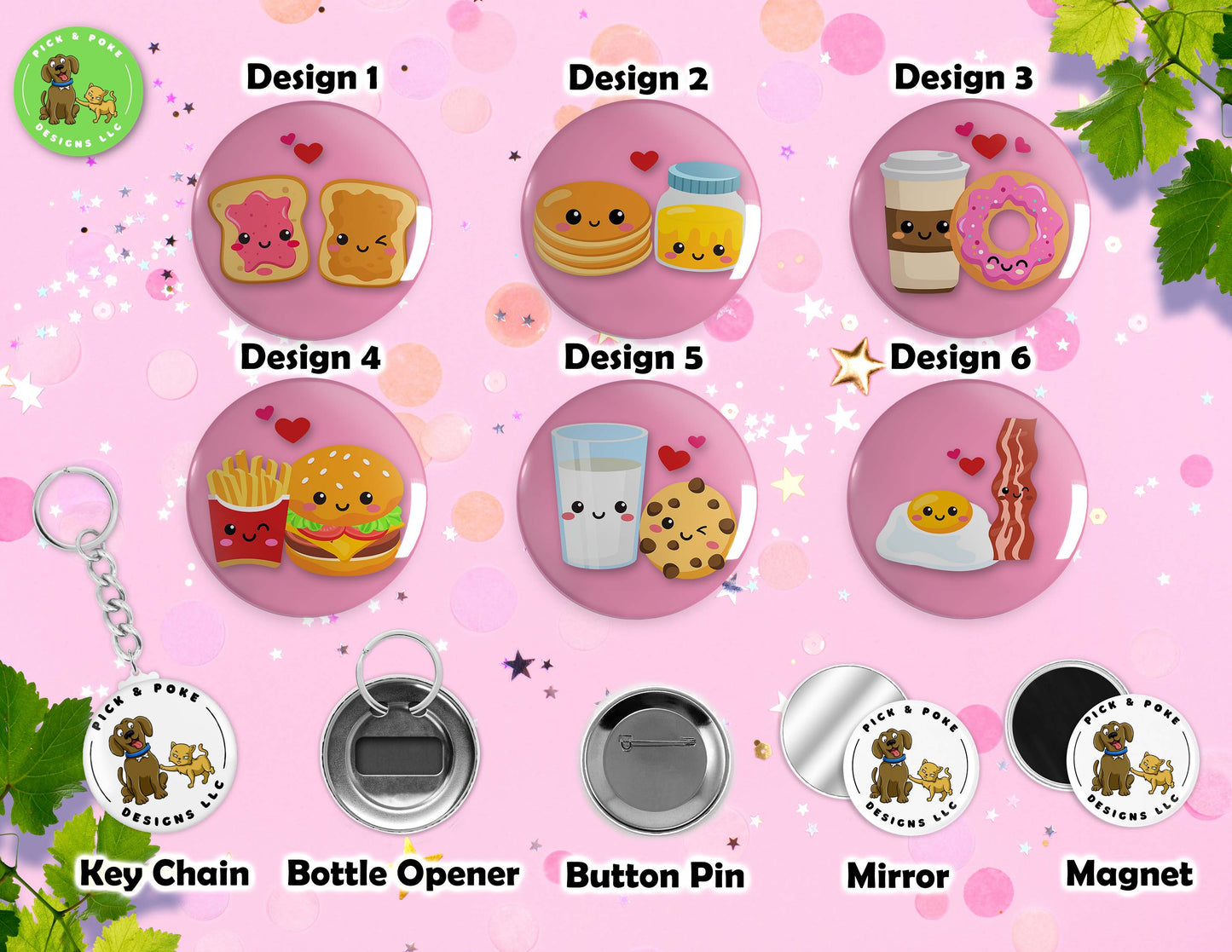 Cute Perfect Pair Food Puns | Button Pins, Keychain, Magnet, Bottle Opener, or Mirror | 2.25-inch Size | Made to Order