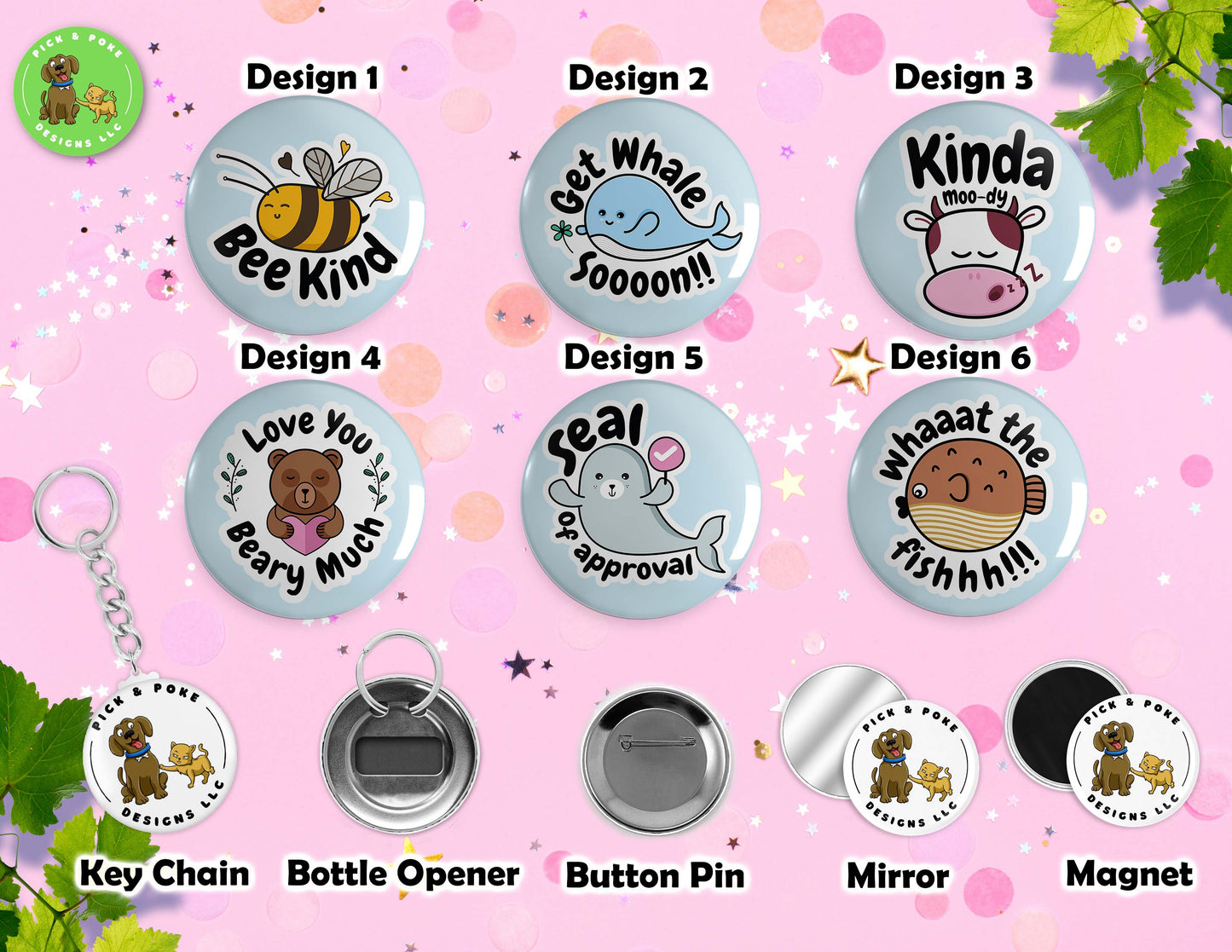 Cute Moody Animal Puns | Pinback Button Pin, Keychain, Magnet, Bottle Opener, or Mirror | 2.25-inch Size