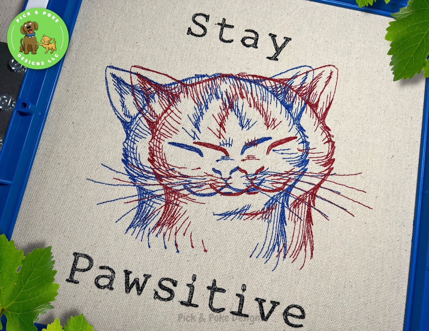 Embroidered Stay Pawsitive Canvas Tote Bag with 3D Illusion Cat Design