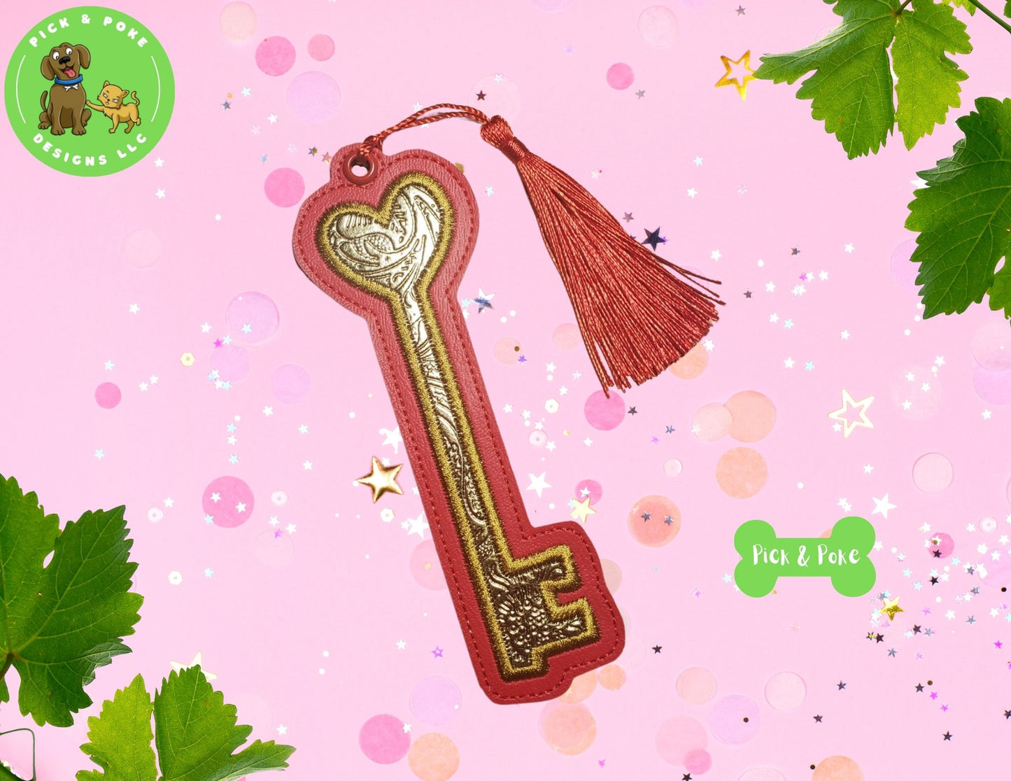 In the Hoop Embroidery Project Heart Key Bookmark