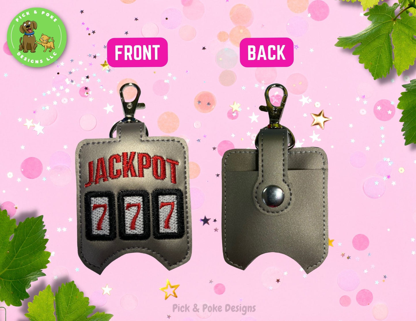 Jackpot Casino Slot Machine Hand Sanitizer Holder Key Chain | Embroidered on Vinyl