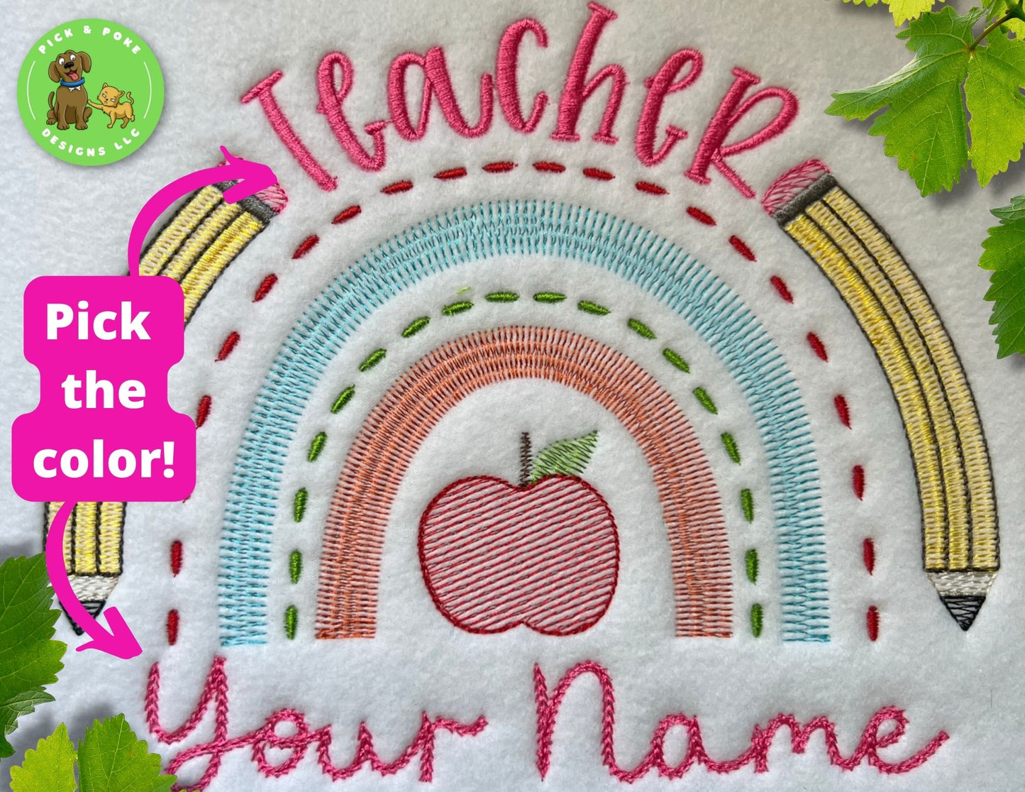 Embroidered Rainbow Teacher Crewneck Sweatshirt Personalized with Your Name or School Name