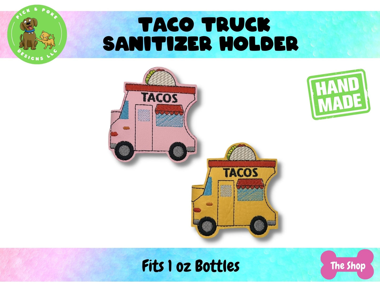 Taco Truck Sanitizer Holder Key Chain | Embroidered on Vinyl | Made to Order