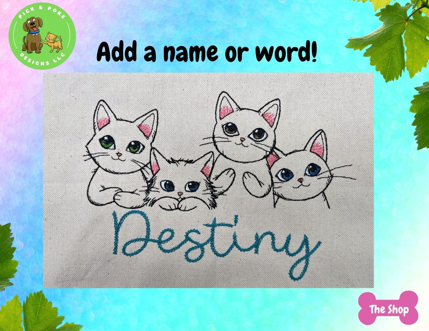 Custom Embroidered Cat Tote Bag with Personalized Name for Kitty Lovers | Tri-Color Canvas Tote