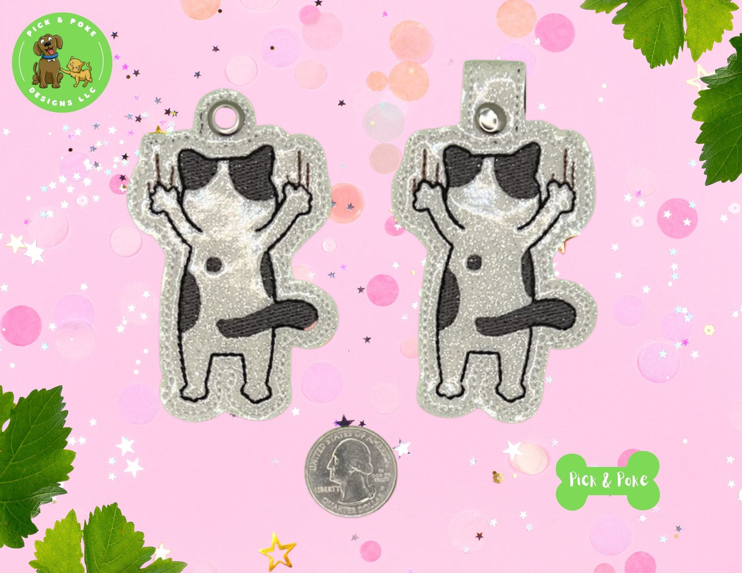 In the Hoop Embroidery Project Cute Cat Scratch  Snap Tab and Eyelet Key Fob (Digital Download)