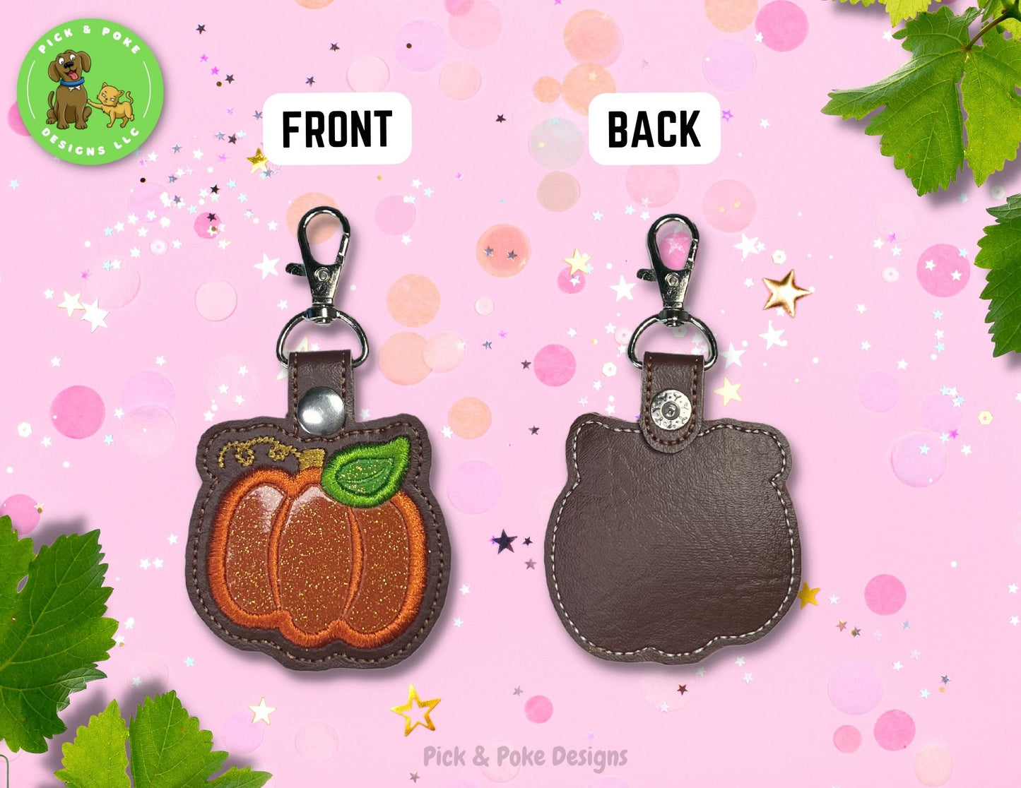 Fall Pumpkin Snap Tab Keychain with Clip | Vinyl Key Fob