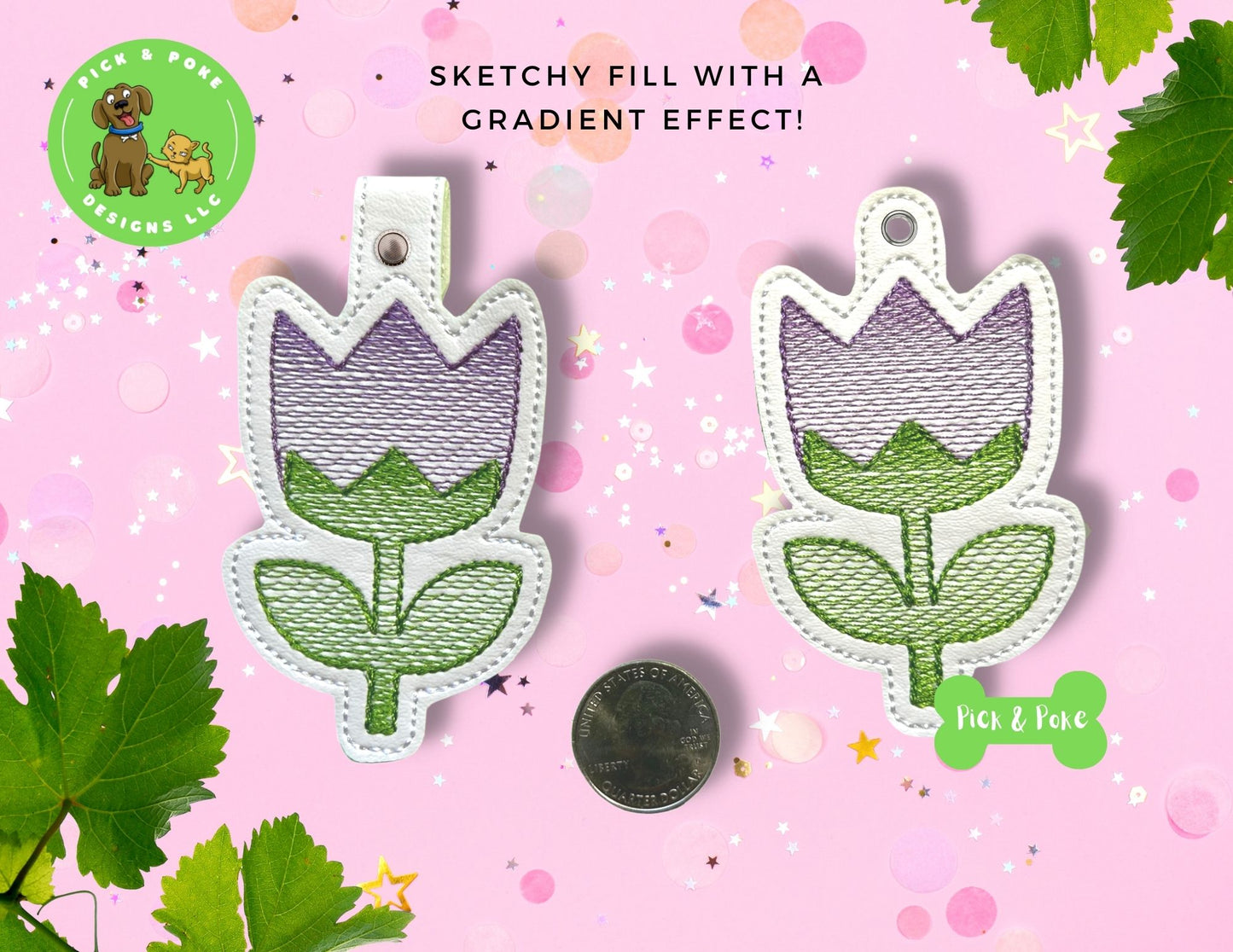In the Hoop Embroidery Project Sketch Tulip Flower Snap Tab and Eyelet Set (Digital Download)