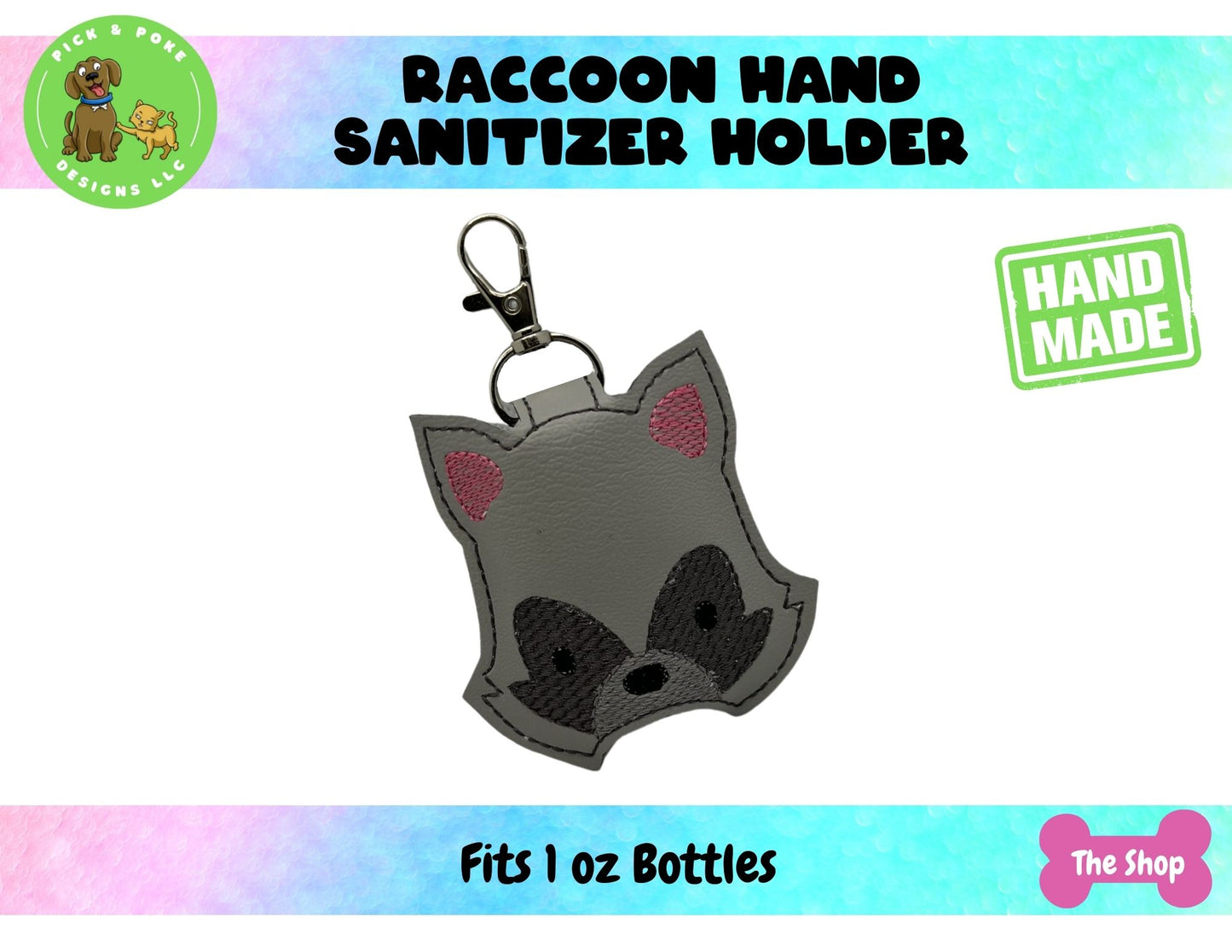 Raccoon Trash Panda Sanitizer Holder Key Chain | Embroidered on Vinyl | Made to Order
