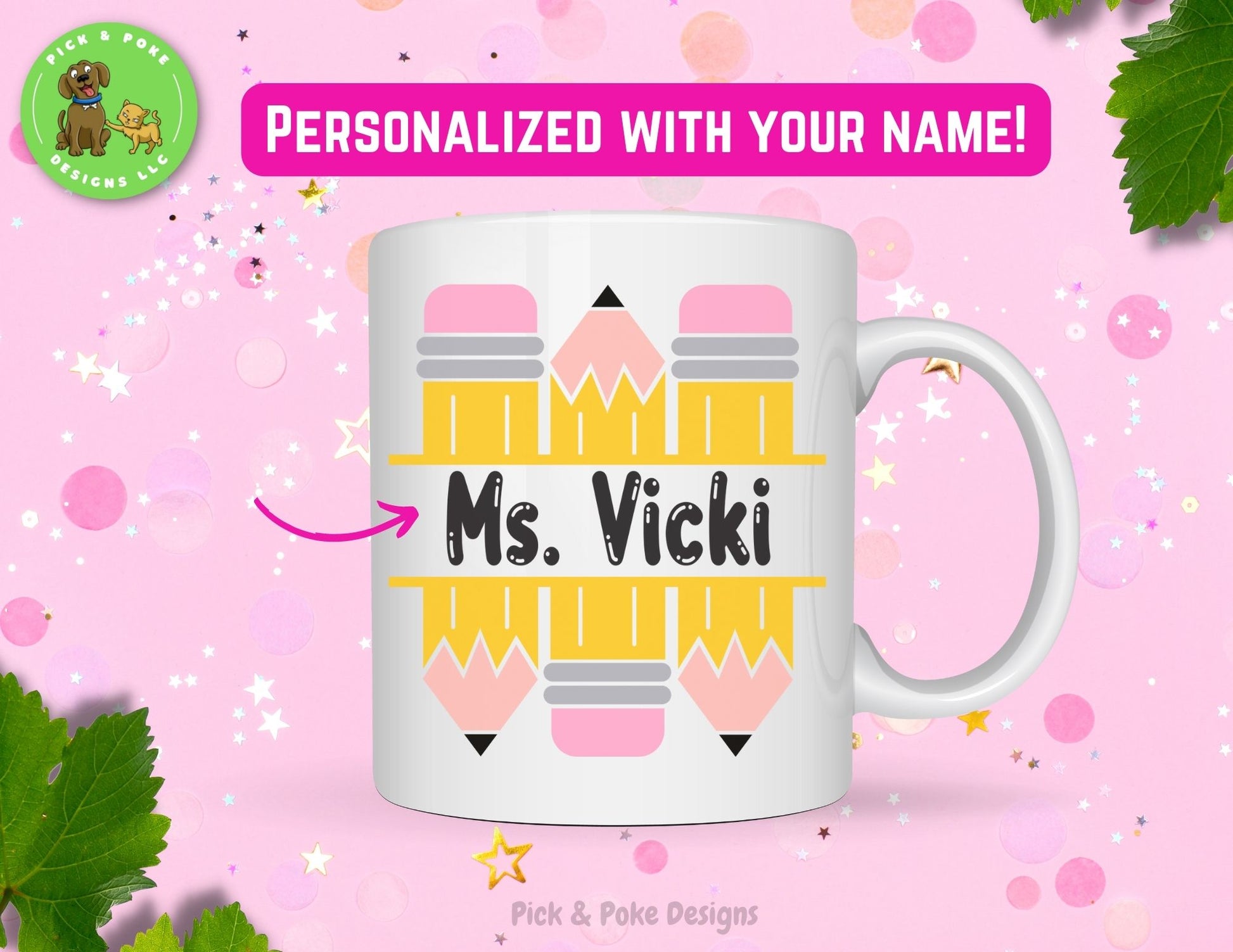 11oz ceramic mugs are personalized with your name 