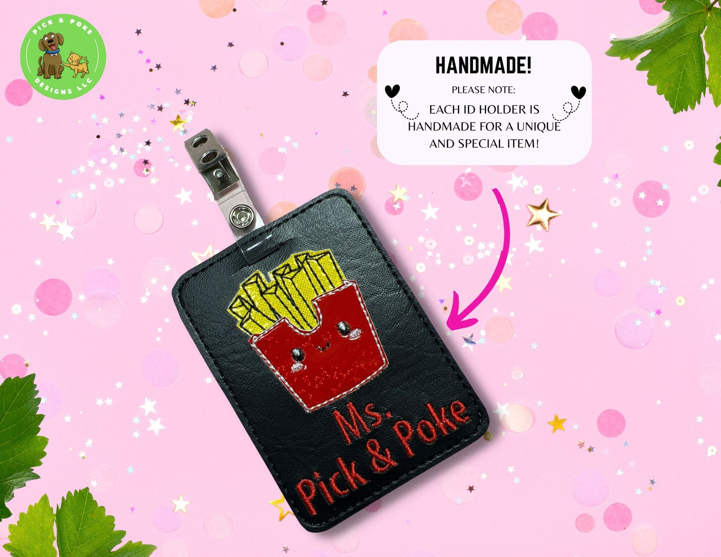 Personalized French Fries ID Card Badge Holder with Reel or Clip