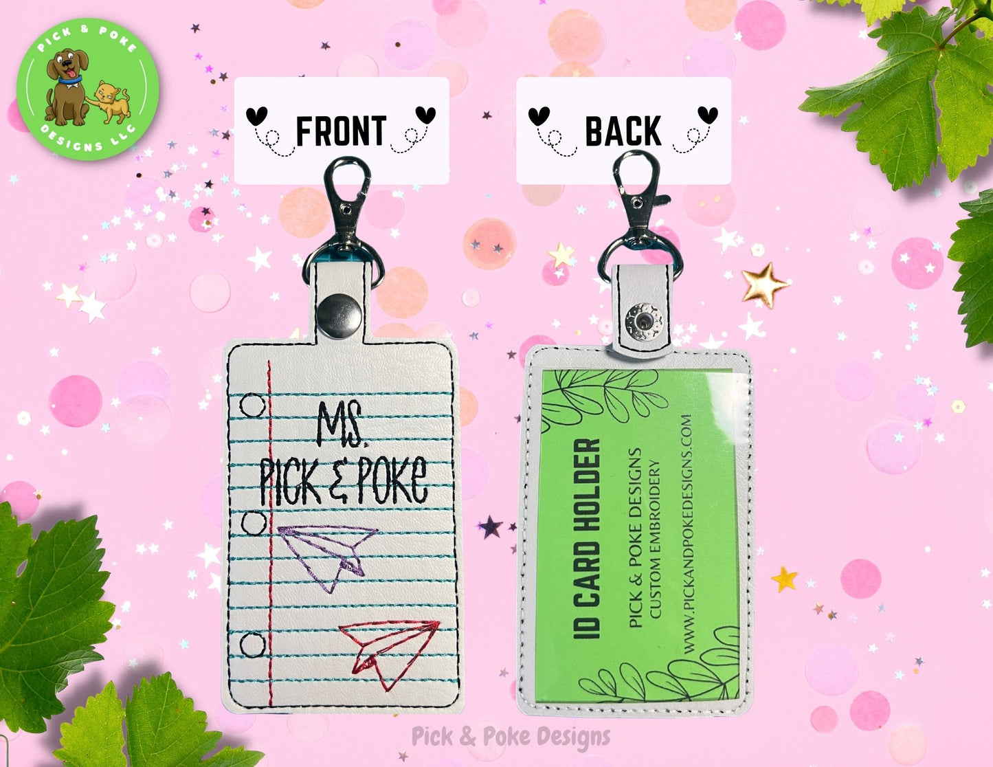 Personalized ID Badge Card Holder for Lanyards | Solid Notebook Paper Design | Vertical Style Protector Case