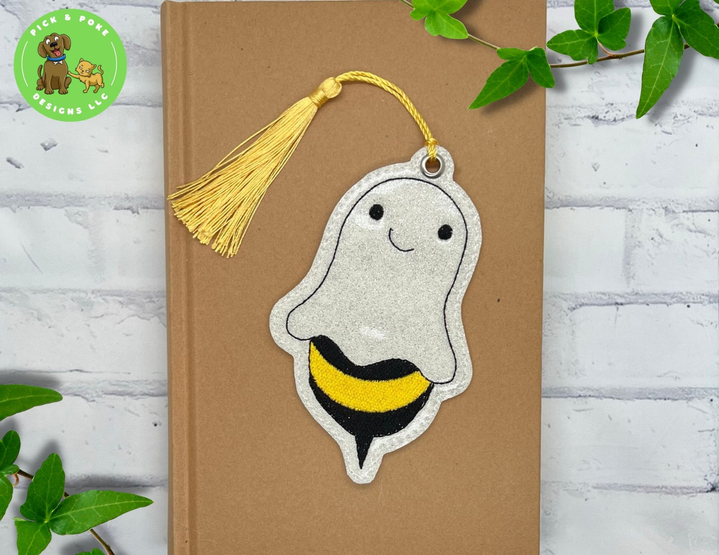Bee Vinyl Bookmark with Tassel | Boo-Bee Design | Embroidered | Made to Order