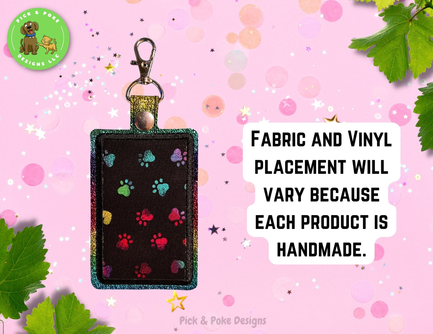 Rainbow Paw Print ID Card Badge Holder with Lobster Clasp | Vinyl Material | Vertical Protector Case
