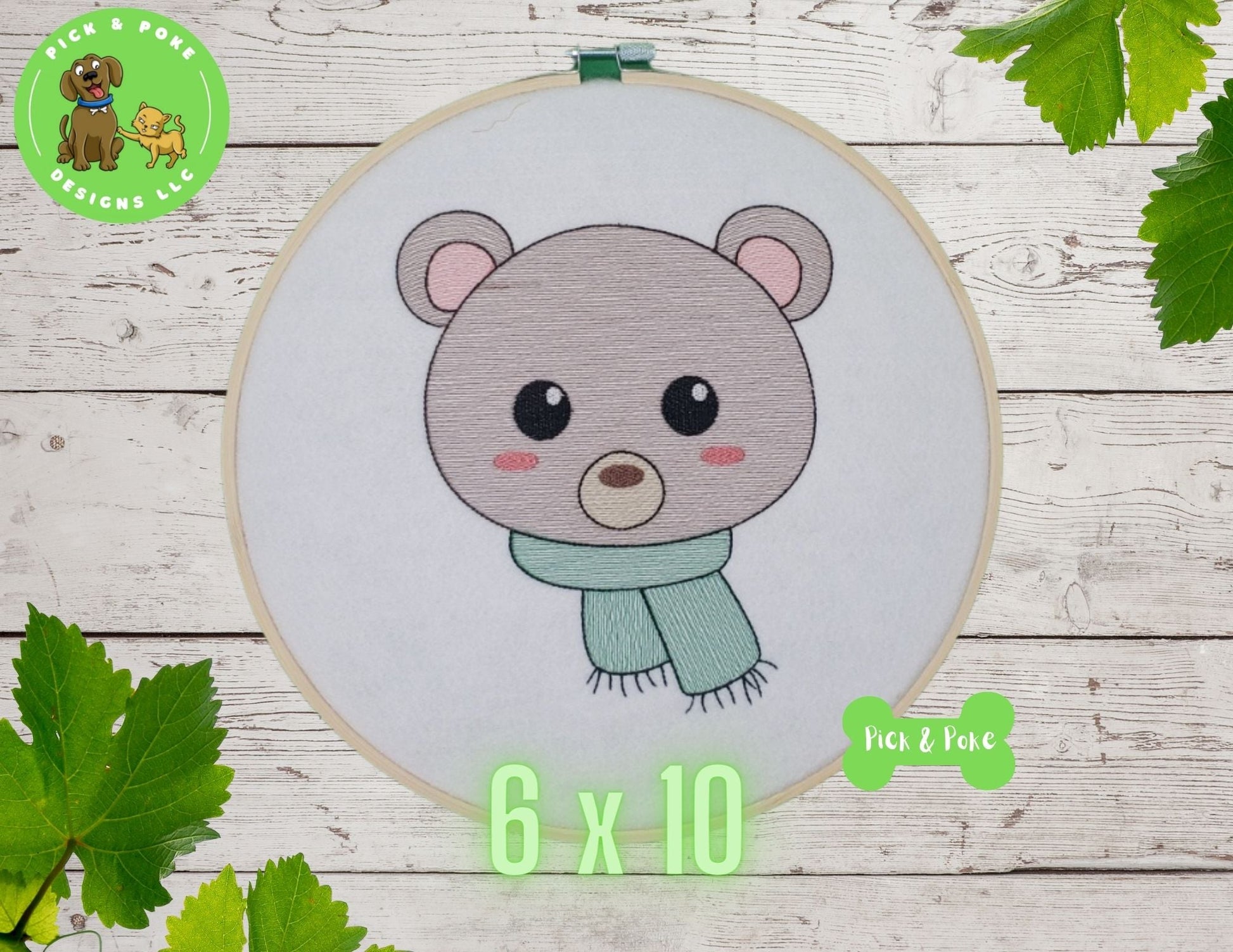 Embroidery Design Bear with Scarf / Sketch Design Digital File / 3 Sizes / Instant DOWNLOAD /Pick and Poke Designs