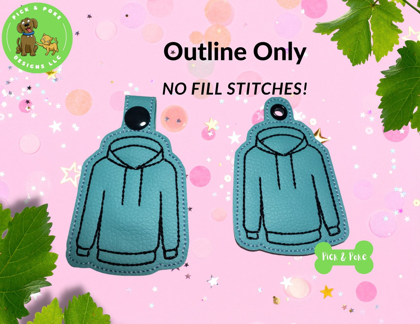 In the Hoop Embroidery Project Hoodie Sweatshirt Snap Tab and Eyelet Key Fob