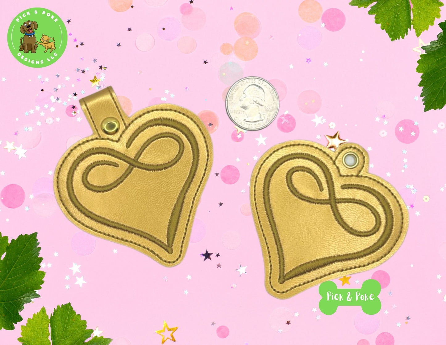 In the Hoop Embroidery Project Infinity Heart Snap Tab and Eyelet Key Fob Design (Digital Download)