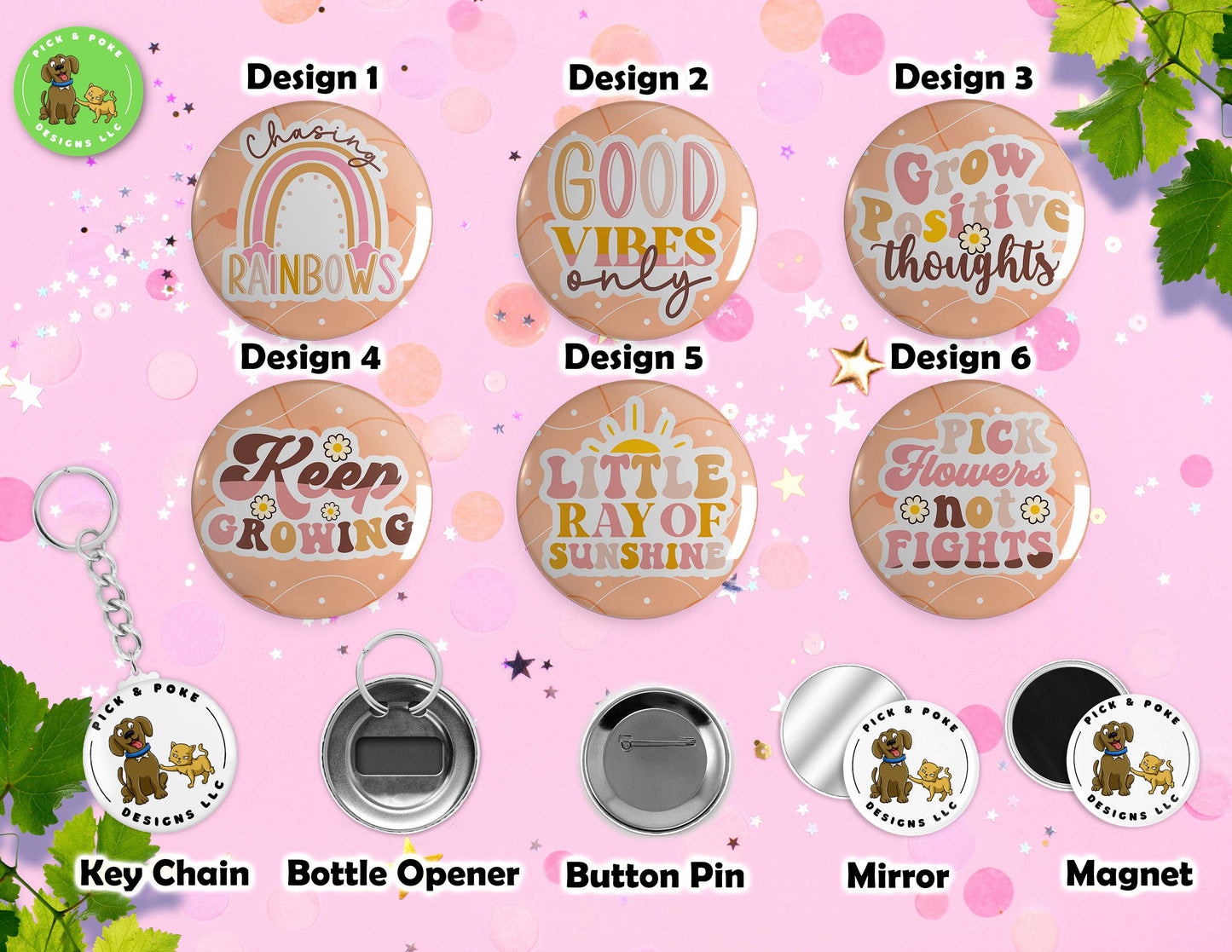 Retro Positive and Inspirational Quotes | Button Pin, Keychain, Magnet, Bottle Opener, or Mirror | 2.25-inch SizePick and Poke Designs