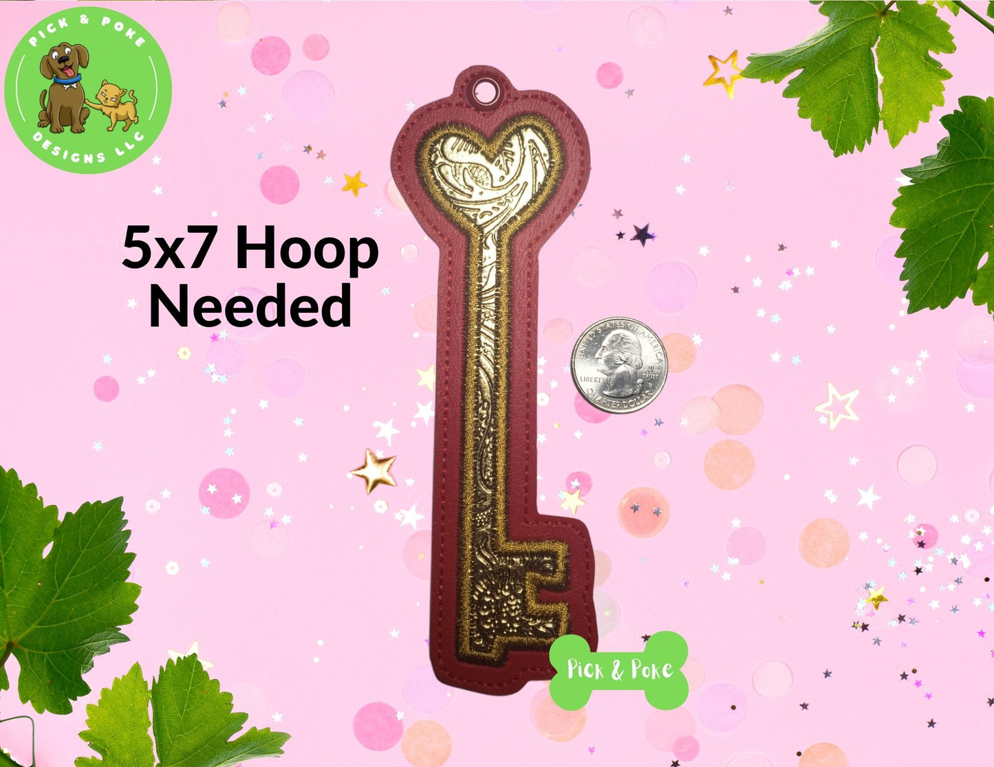 In the Hoop Embroidery Project Heart Key Bookmark
