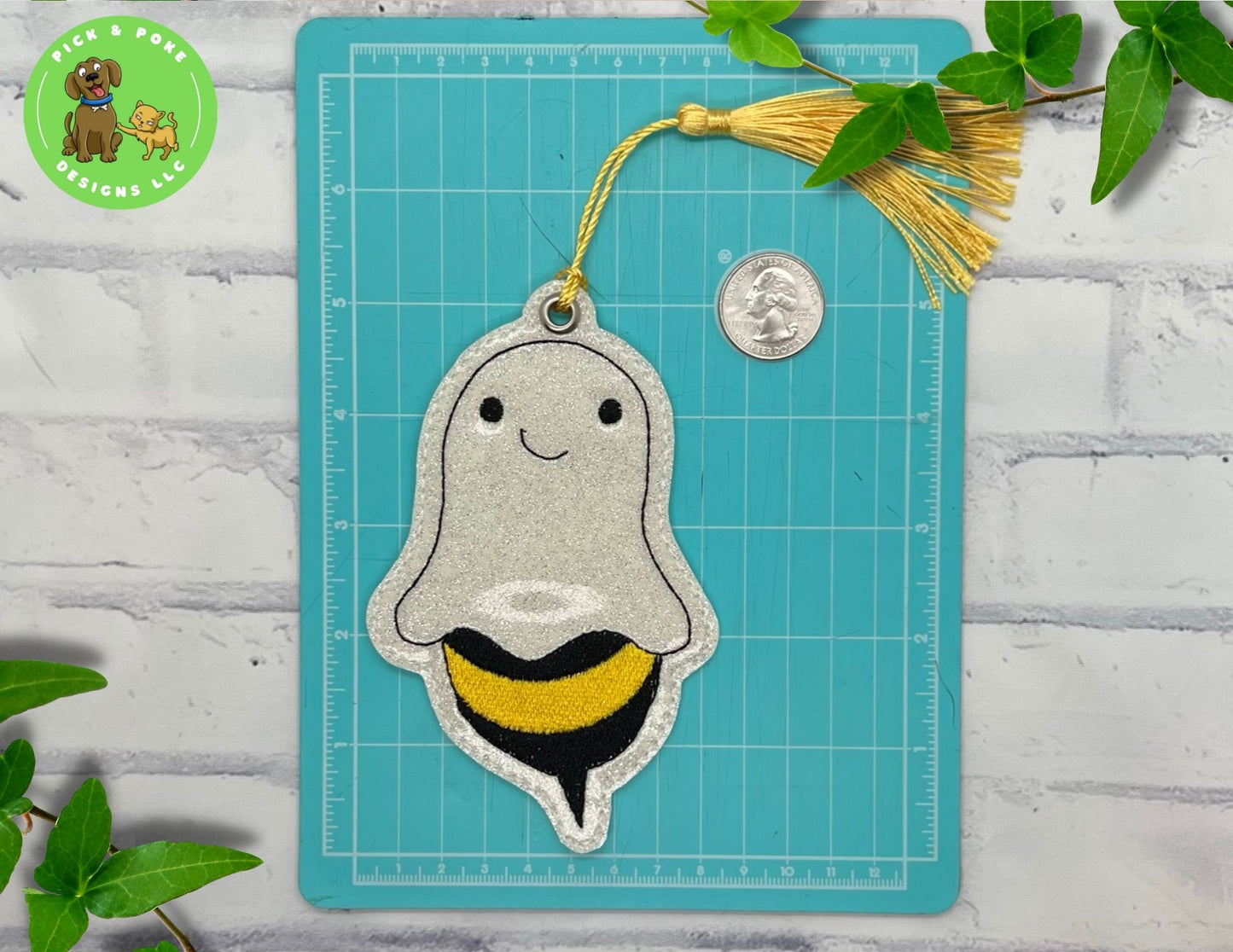 Bee Vinyl Bookmark with Tassel | Boo-Bee Design | Embroidered | Made to Order