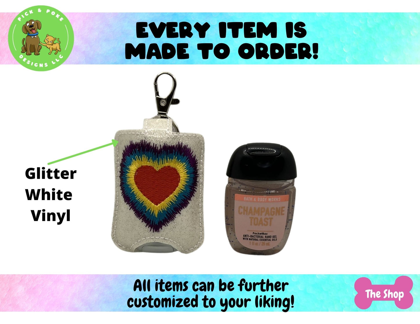 Tie-Dye Heart Sanitizer Holder Key Chain | Embroidered on Vinyl | Made to Order